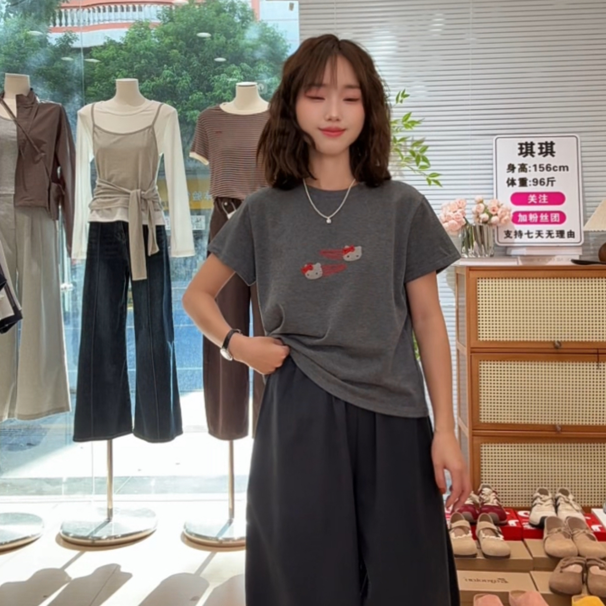 新款韩系简约卡通发夹印花短袖t恤女显瘦602
