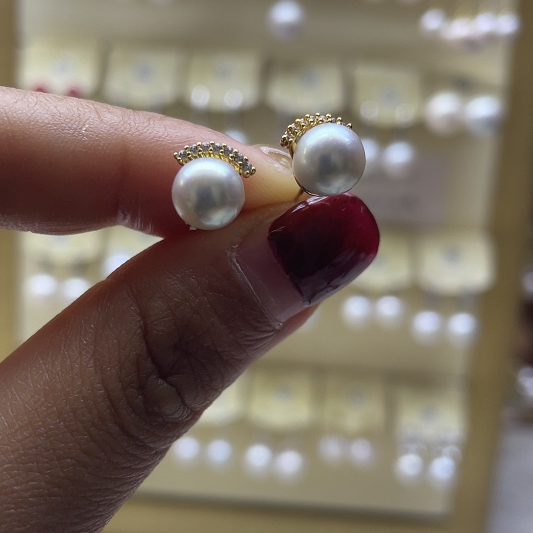 海水珍珠耳饰银S925镶嵌