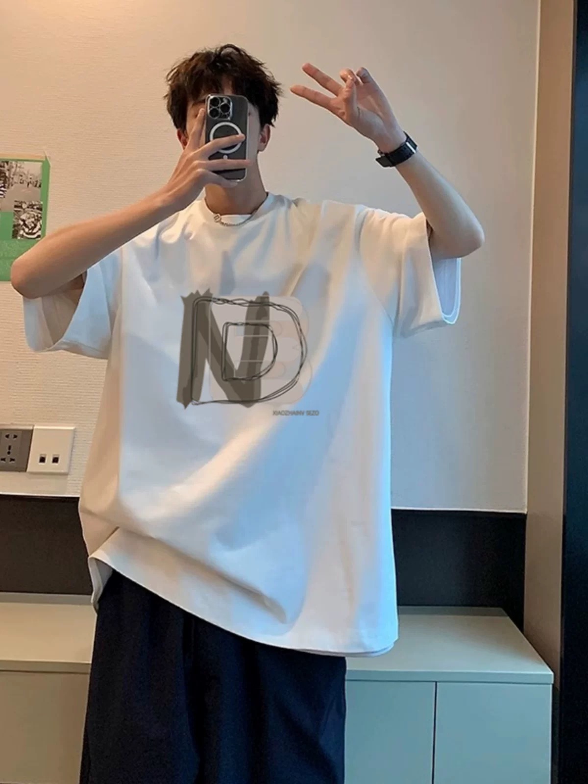 001-短袖t恤精梳棉男士重磅纯棉百搭韩版宽松潮牌时尚圆领打底T恤