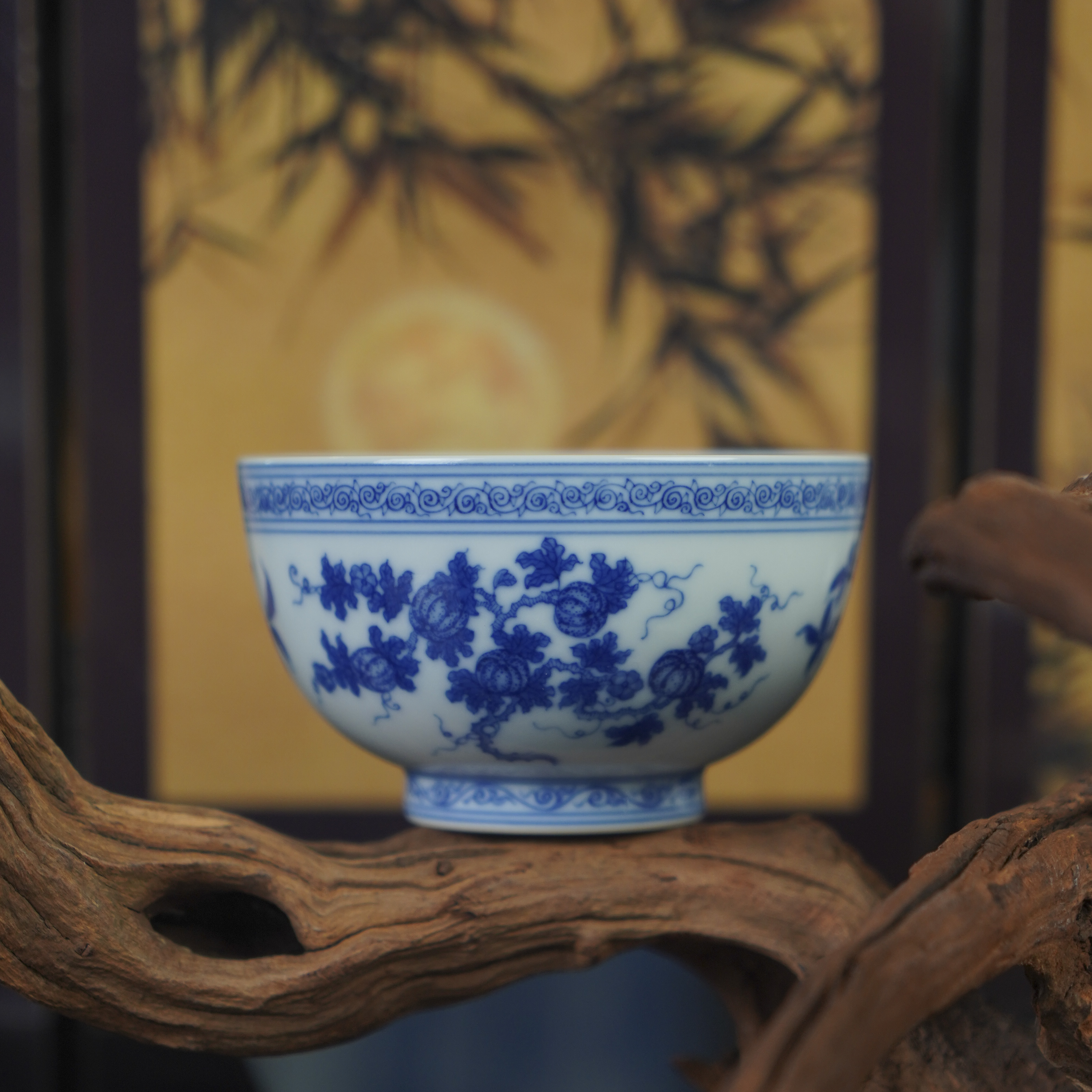 （精选）刘建锋窑青花三多扩口杯景德镇陶瓷高端茶具