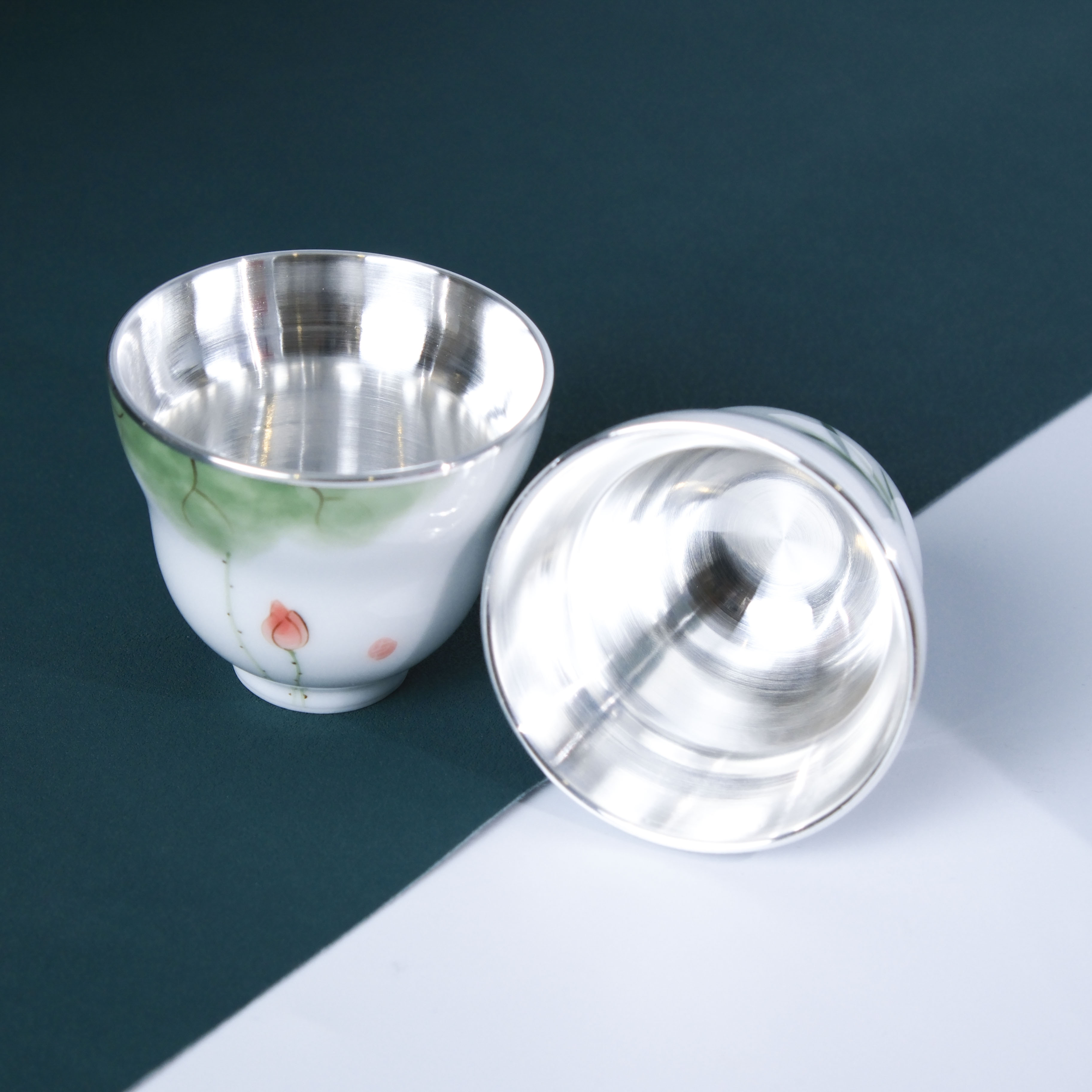 足银陶瓷银制品 手绘葫芦主人杯中式S006纯手工实心银水杯
