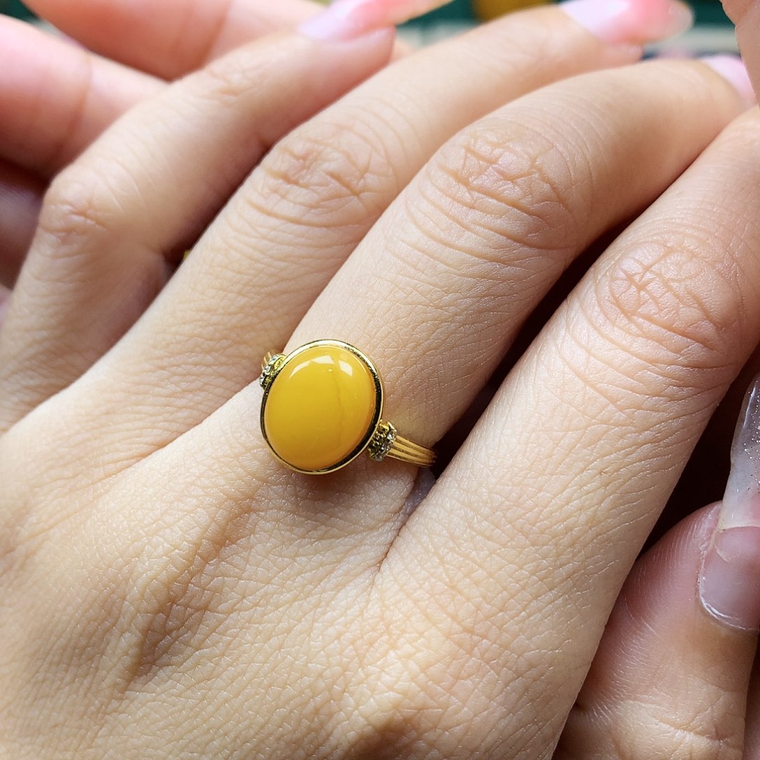 蜜蜡戒指银S925镶嵌戒指