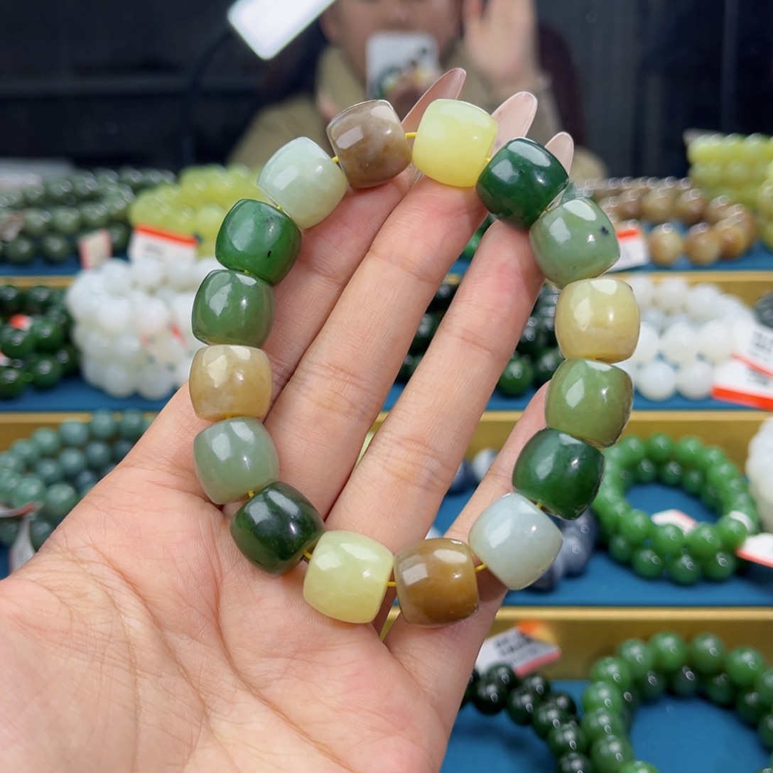 和田玉未镶嵌手链天然和田玉多宝手串14微瑕