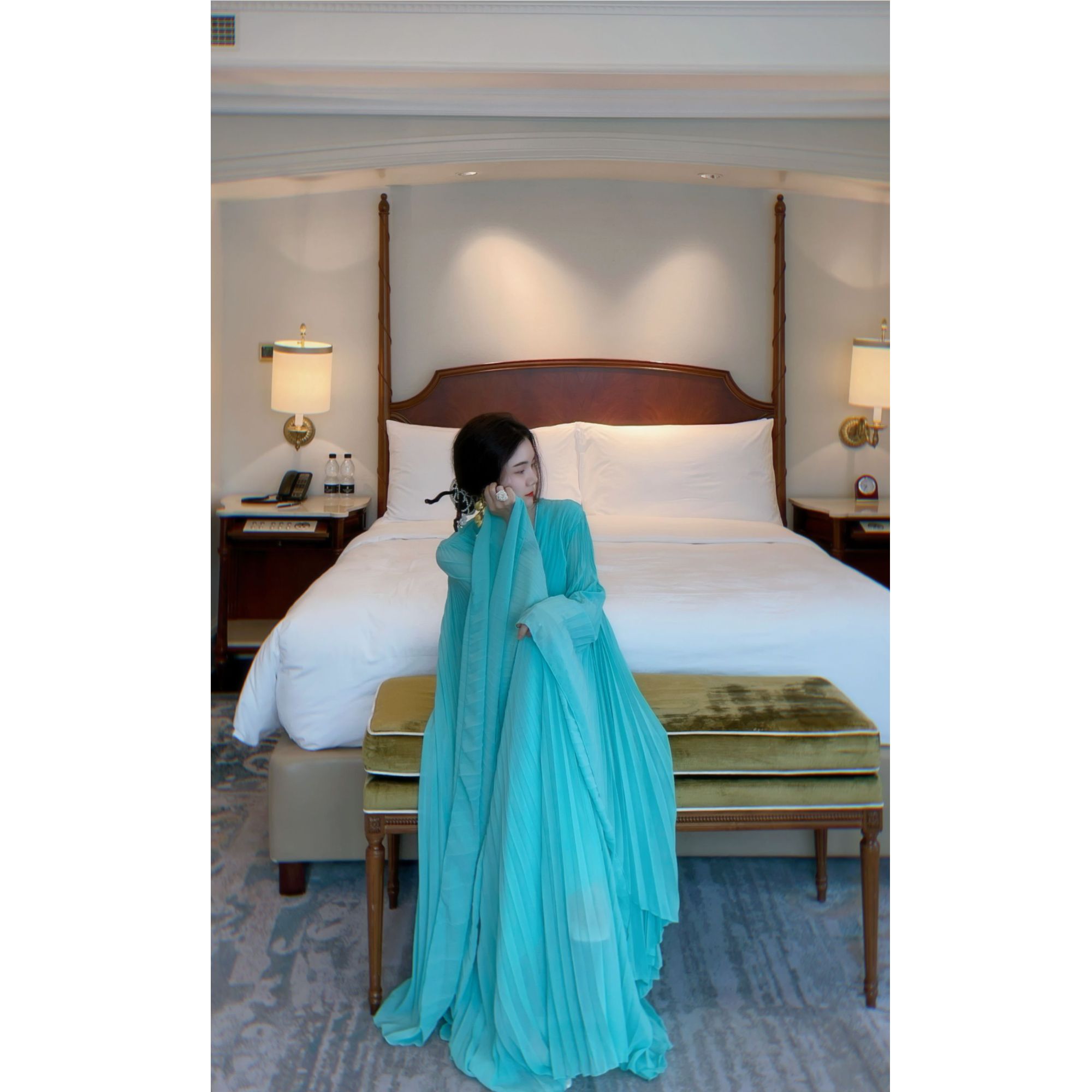 yanyan【黛青】春夏季高级氛围感A字大摆度假连衣裙收腰显瘦长裙