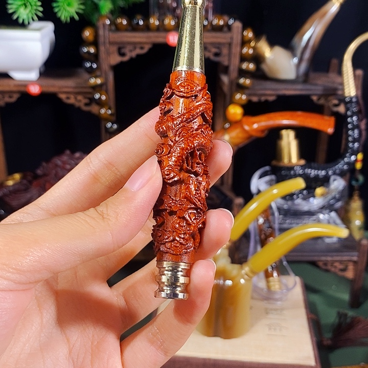 陶瓷小叶紫檀手工烟嘴