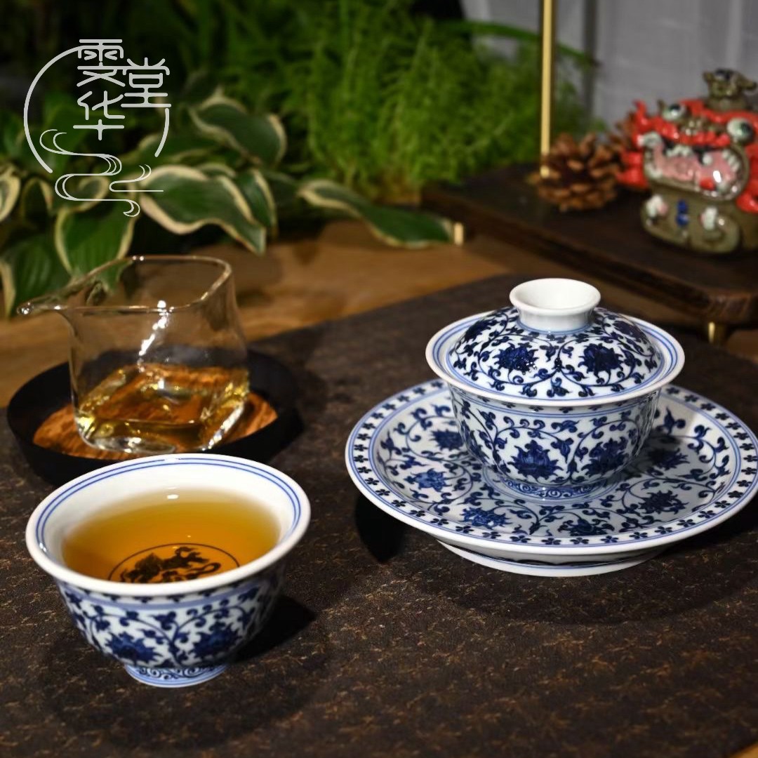 雯华堂|仿明手绘青花缠枝莲仿永乐压手杯缠枝盖碗宝相缠枝壶承