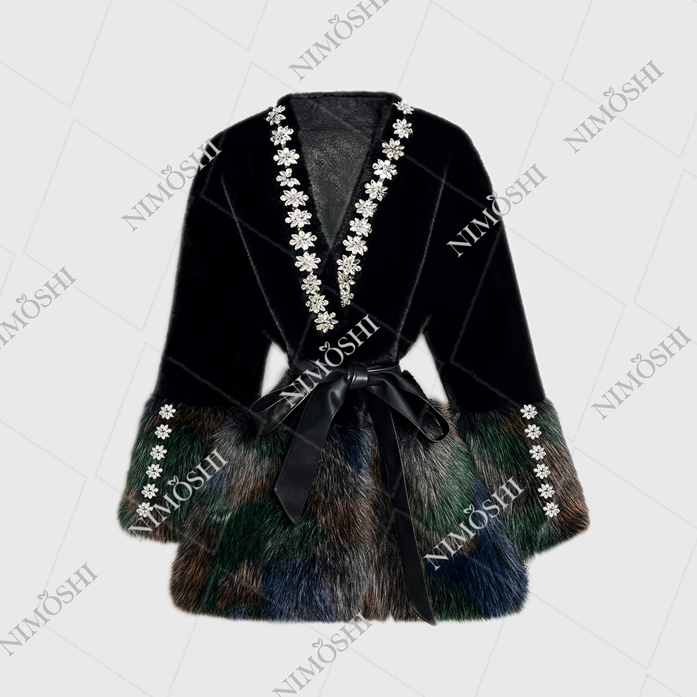 NIMðSHI【达妮】欧货钉珠轻奢七彩束腰显瘦减龄保暖毛外套女L5129