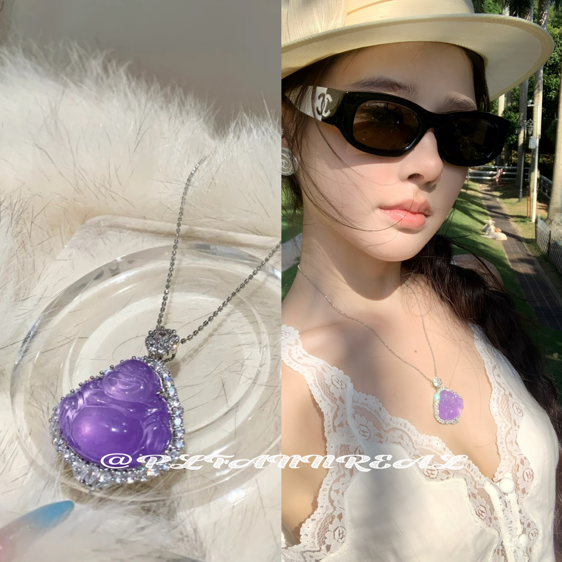 链子925银锆石 P1283 镶嵌紫色锆石佛公项链