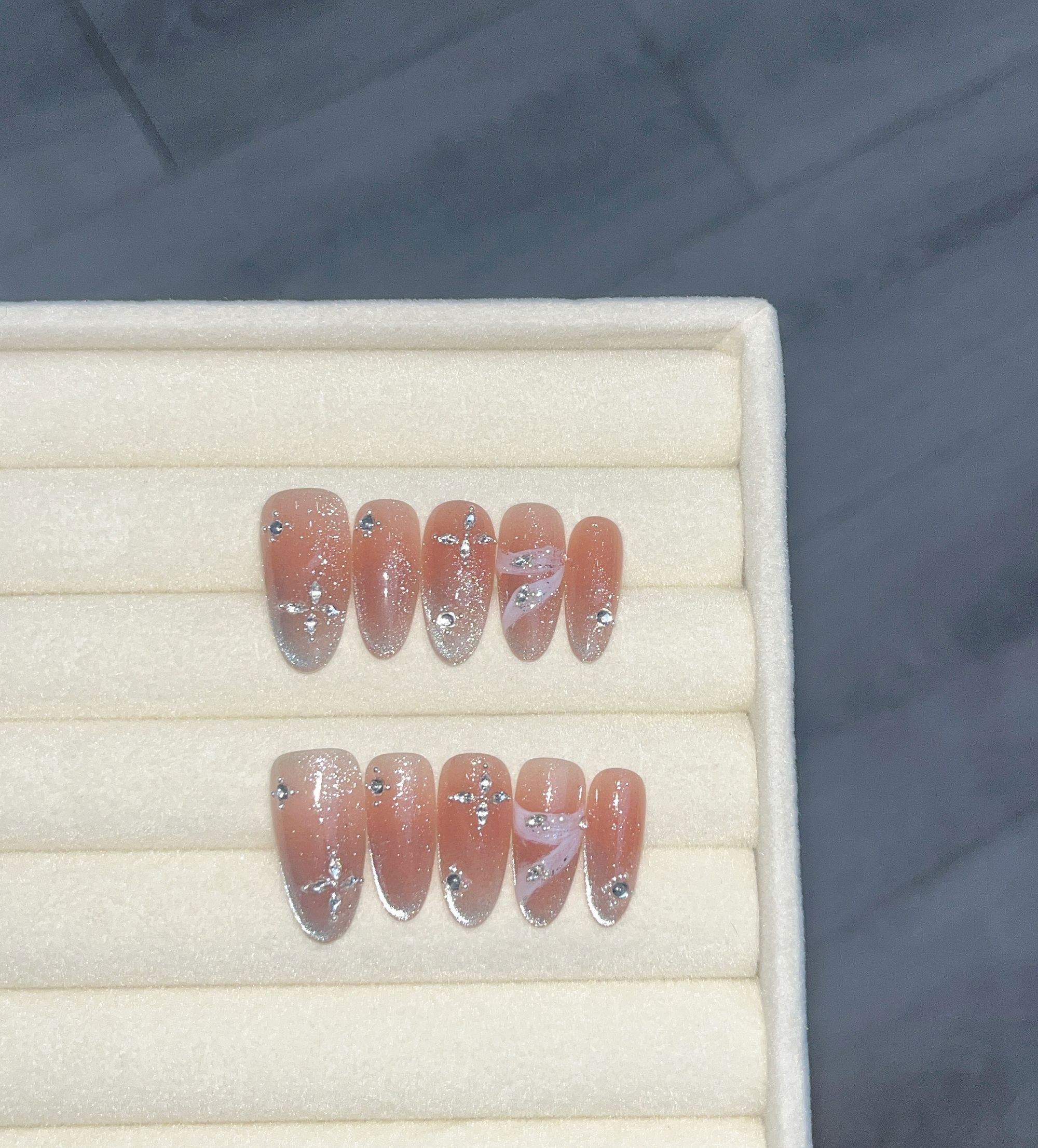 【清风拂帘】珍珍手工穿戴甲显白冰透猫眼渐变水彩飘带可拆卸美甲