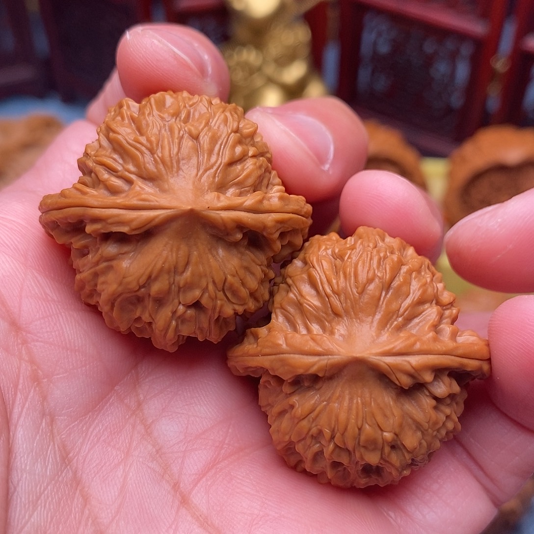 文玩核桃把件全品绝配肉球红豆34.5尺手捻