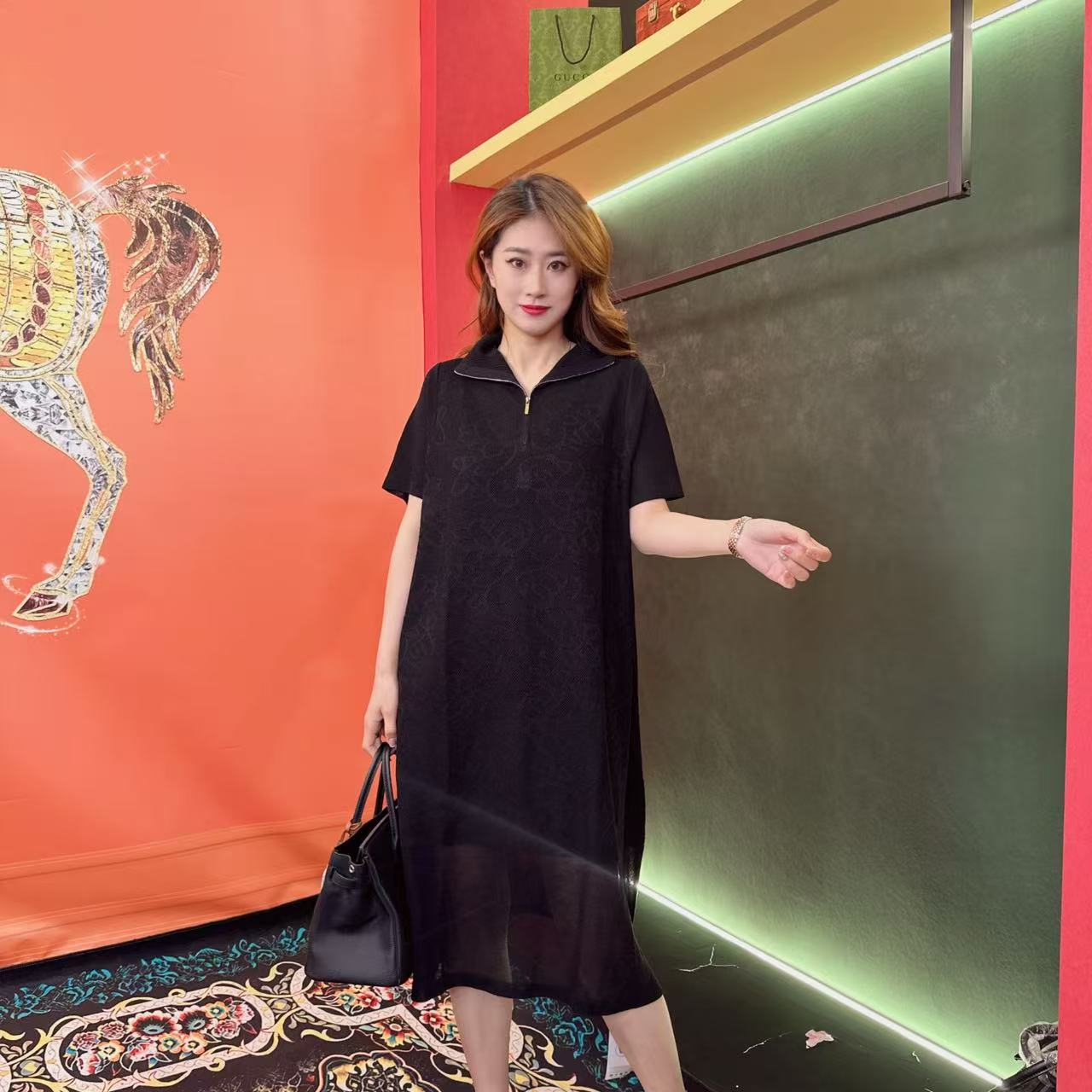 179多金大码气质减龄长款A字裙子女装设计感连衣裙女