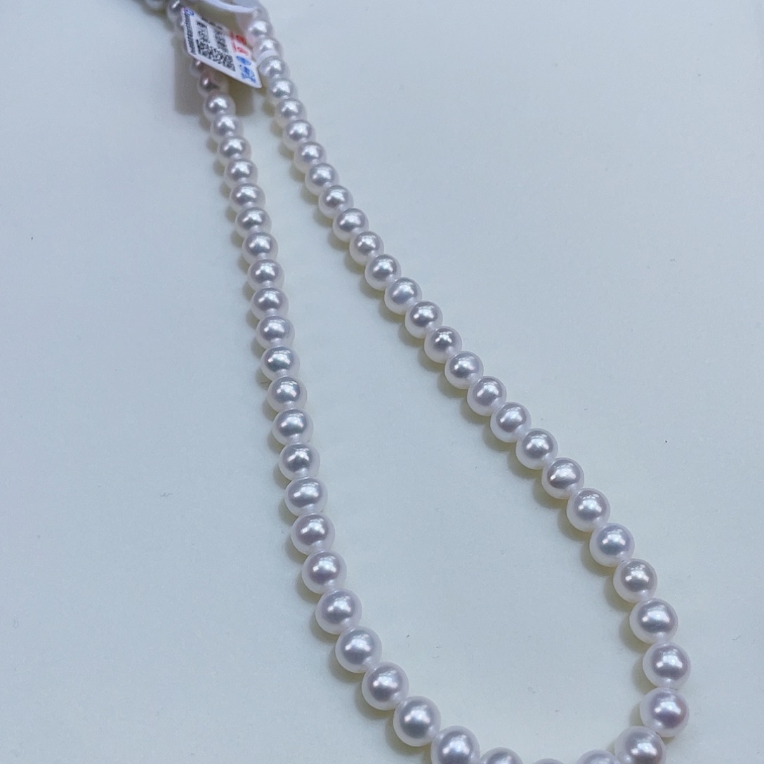 淡水珍珠颈饰银S925镶嵌6/7冷白赛澳白项链