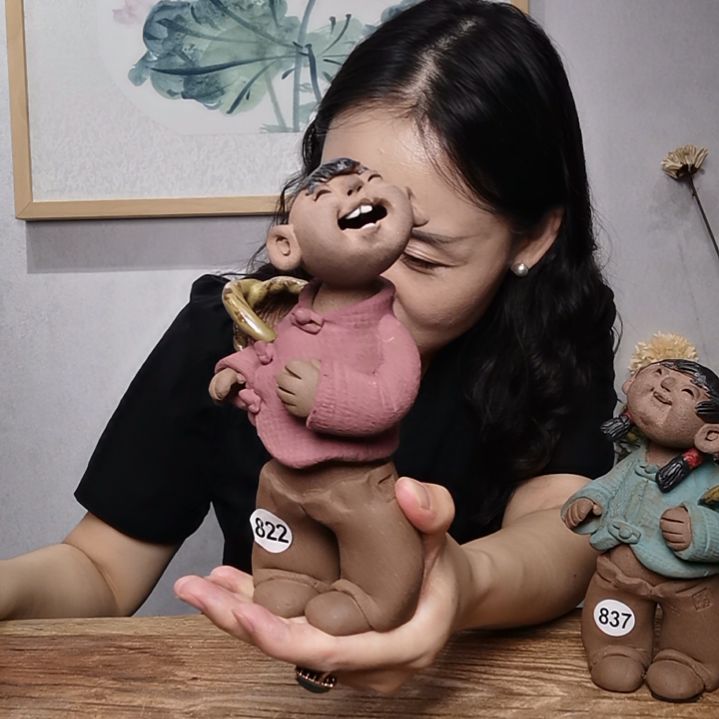 粗砂不规则羲娲娃系列作品挎筐男娃