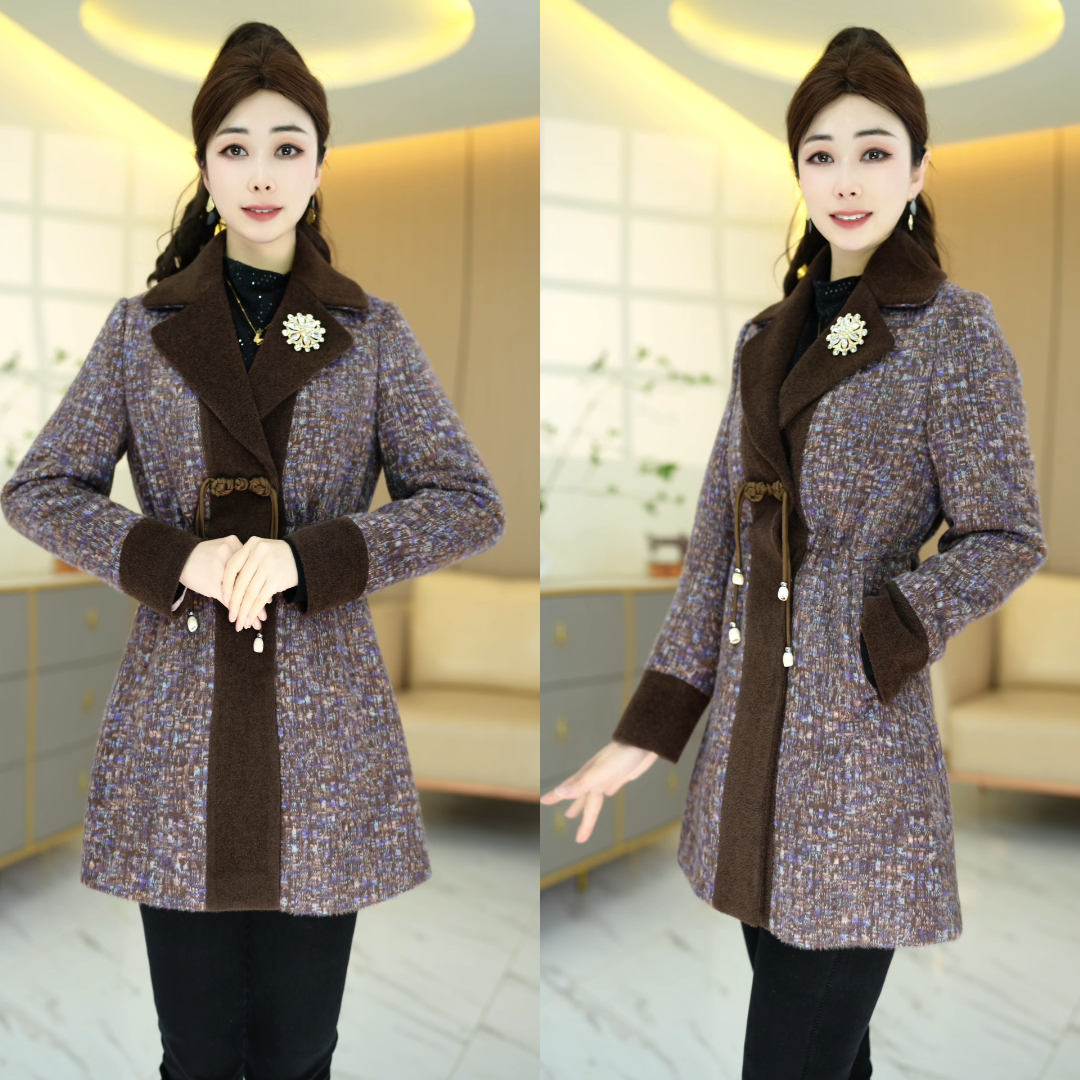 春季新款紫色时尚国风盘扣收腰阔版2025柔软亲肤中长款春装外套