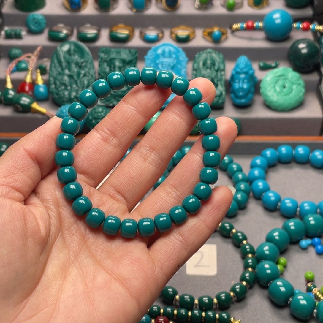 石材伍*卡8蓝绿老型手串