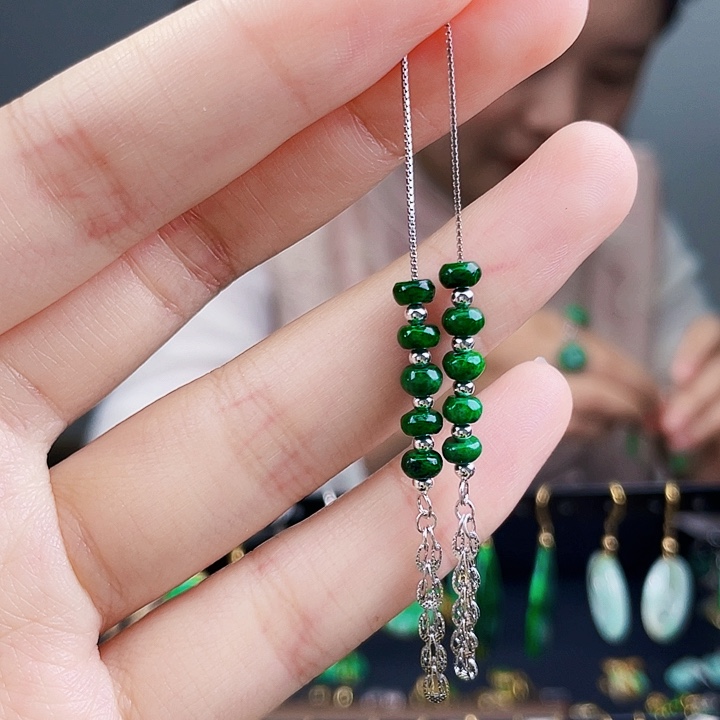 翡翠耳饰银S925镶嵌饰品