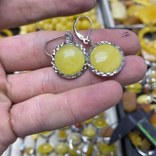 蜜蜡裸石银S925镶嵌耳坠