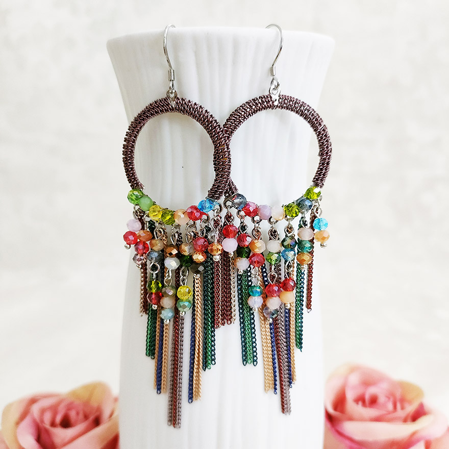 铜合金耳饰 民族风时尚圈圈欧美耳环气质长款百搭流苏耳饰1041