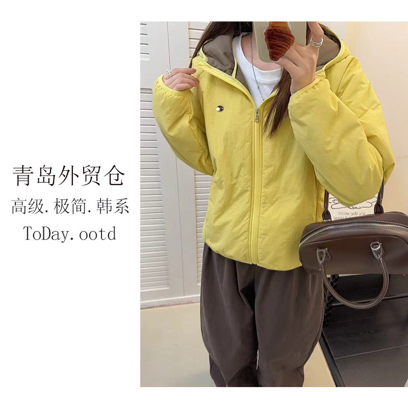长袖短款宽松型连帽速干棉服棉衣宽松春秋冲锋衣秋冬- U018