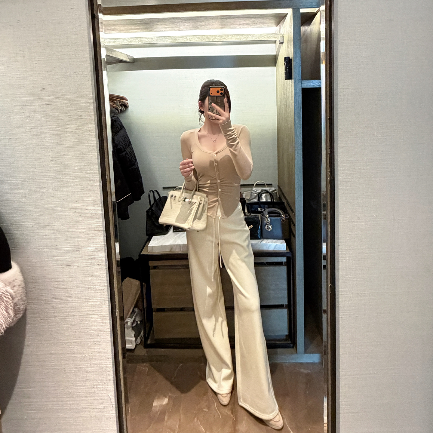 SX善喜高腰抽绳显瘦针织休闲裤女慵懒风直筒长裤宽松百搭阔腿裤子