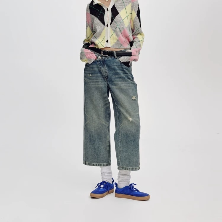 SHORT25春夏新款做旧牛仔九分裤