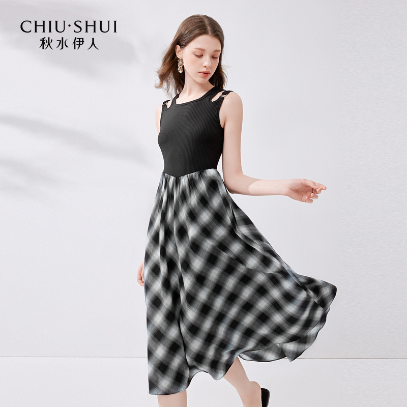 【丽公主】黑色针织拼接格子背心裙624204B020483