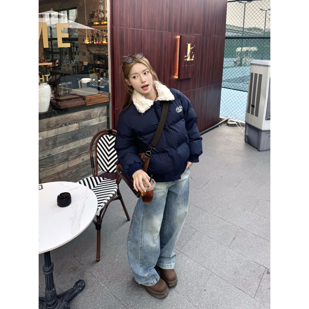 300斤大码女装美式复古宽松保暖加厚毛领棉服女胖mm百搭显瘦棉衣