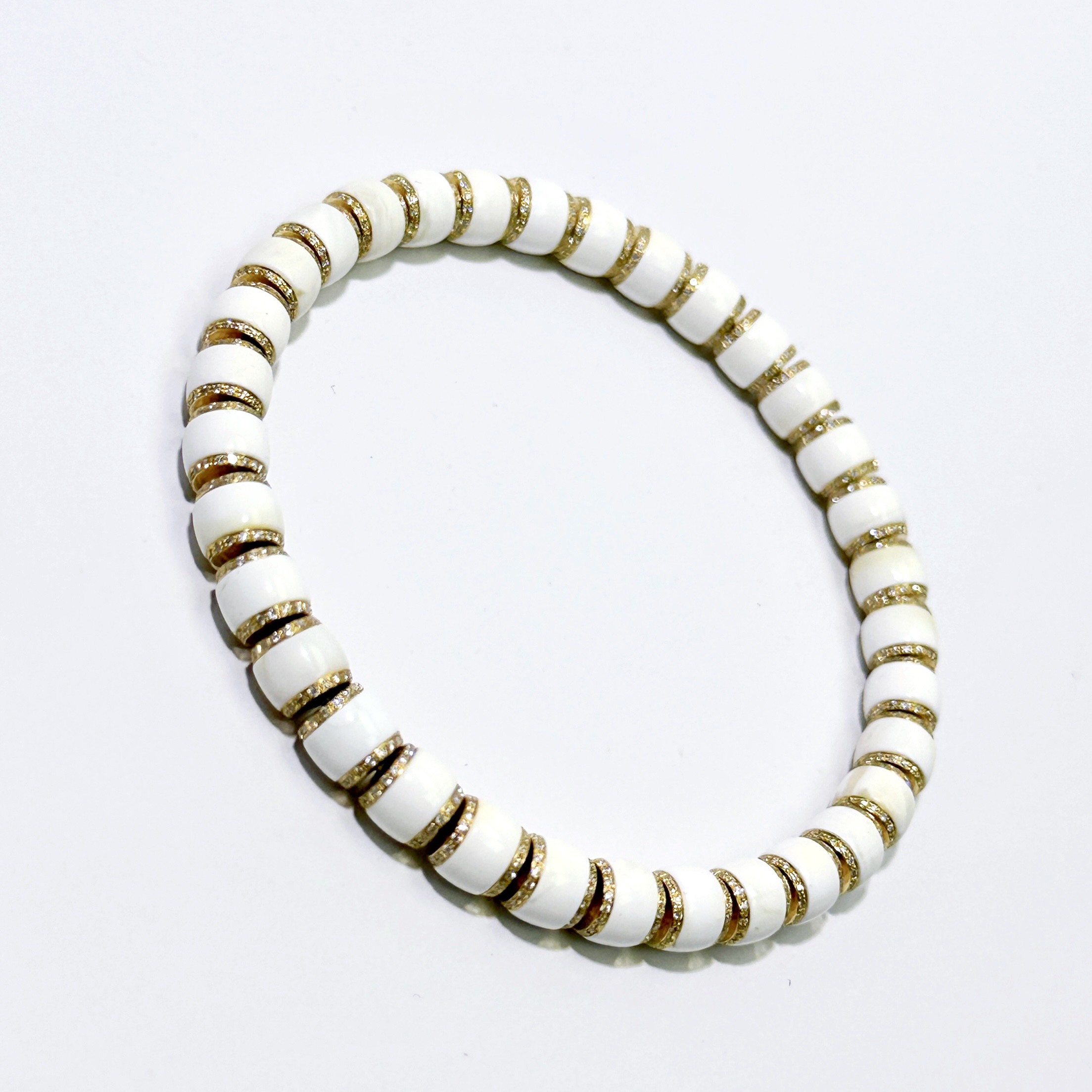 【龙隐友物】琥珀蜜蜡·油漆瓷白珠改18K金南非真钻镶嵌