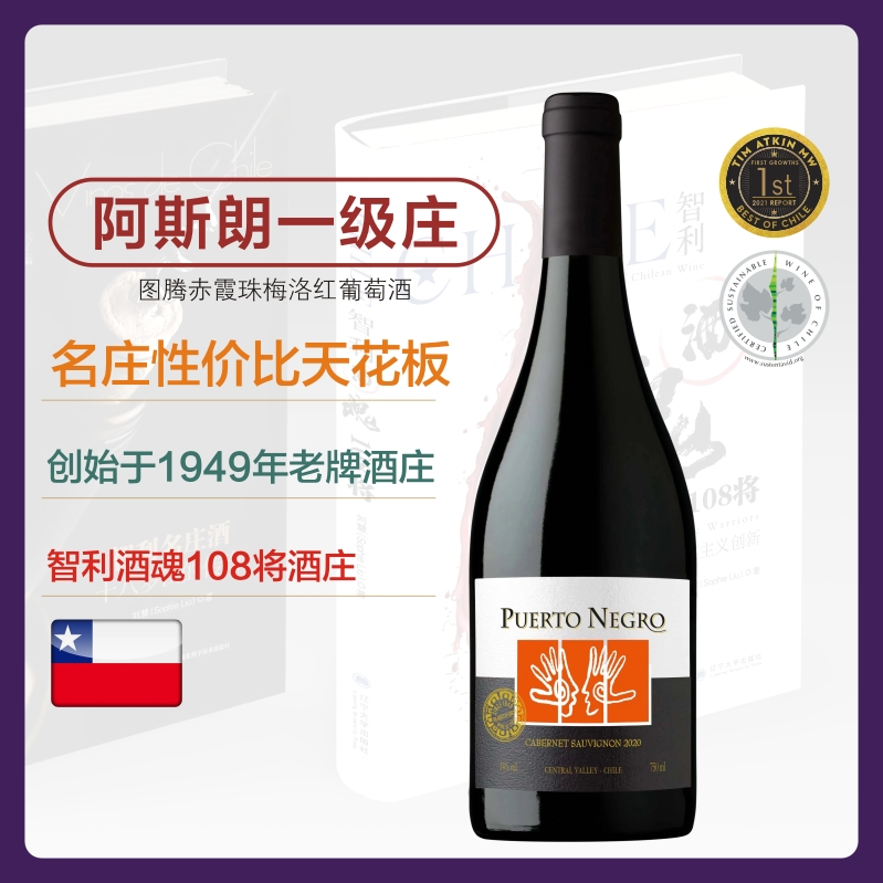阿斯朗图腾赤霞珠梅洛红葡萄酒750ML（一级庄&智利108将酒庄）