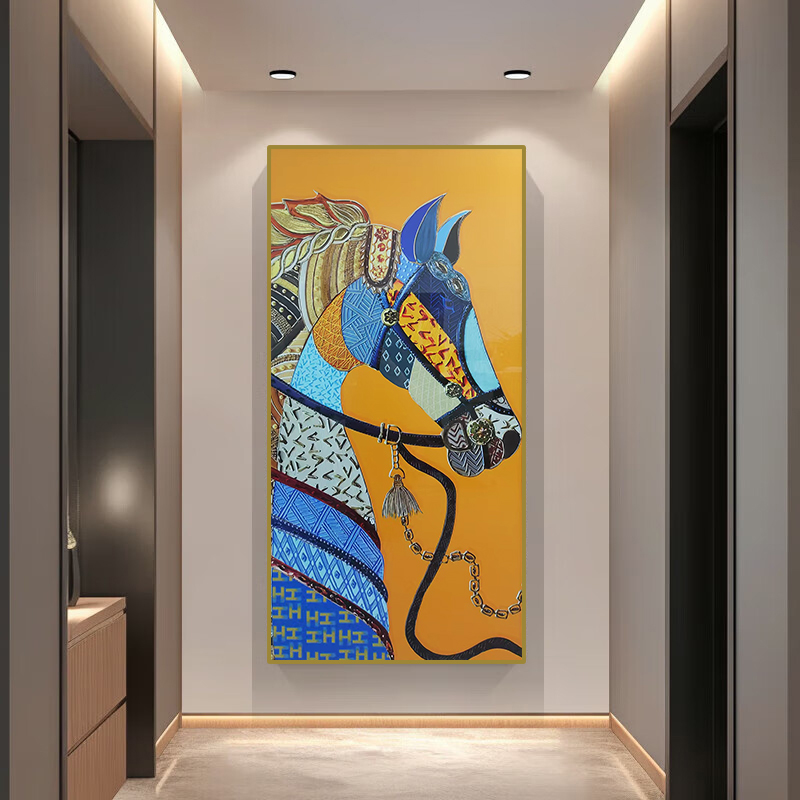 新款过道客厅装饰画竖版轻奢实物画马60120