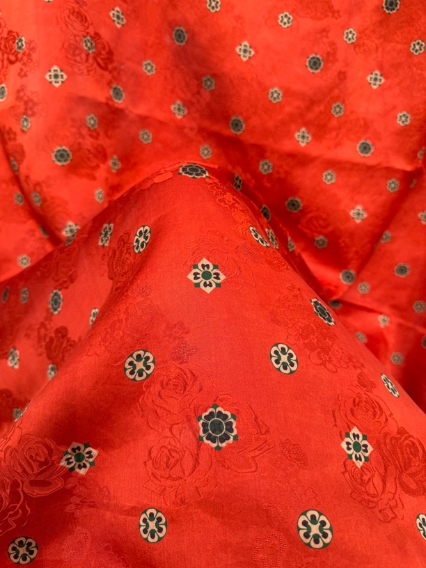 【锈红宝相花】114门幅26姆米花罗红云纱（裁剪不退换）