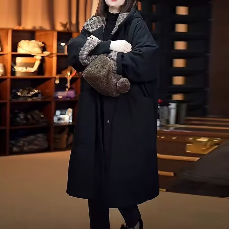 欧版宽松衣休闲连帽棉服时尚欧版复古保暖棉衣中长款棉袄大码外套