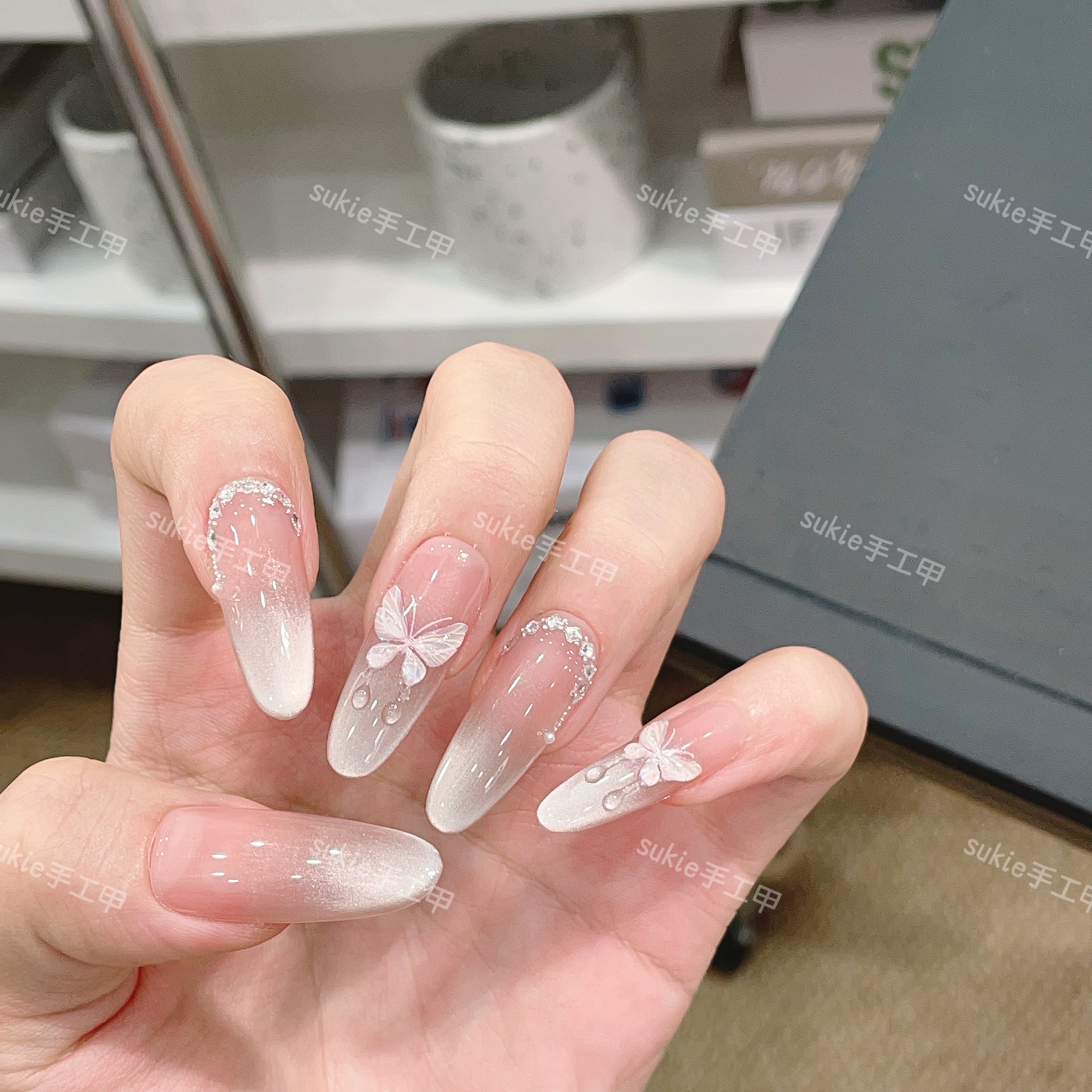 【两只蝴蝶】 纯手工定制穿戴甲美甲贴片可拆卸假指甲贴10片新款