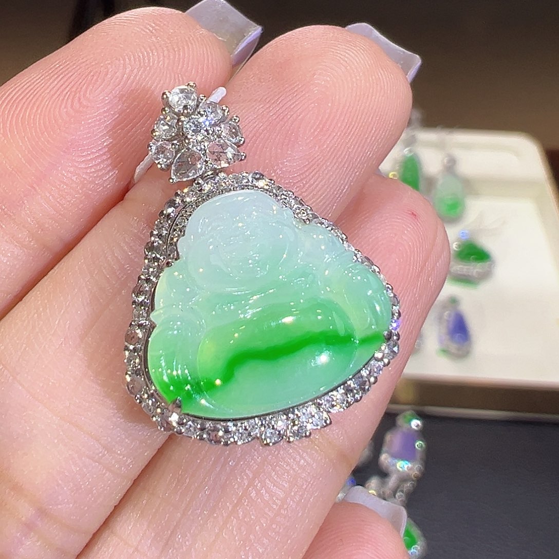 翡翠18K金镶嵌吊坠(不含链)翡翠