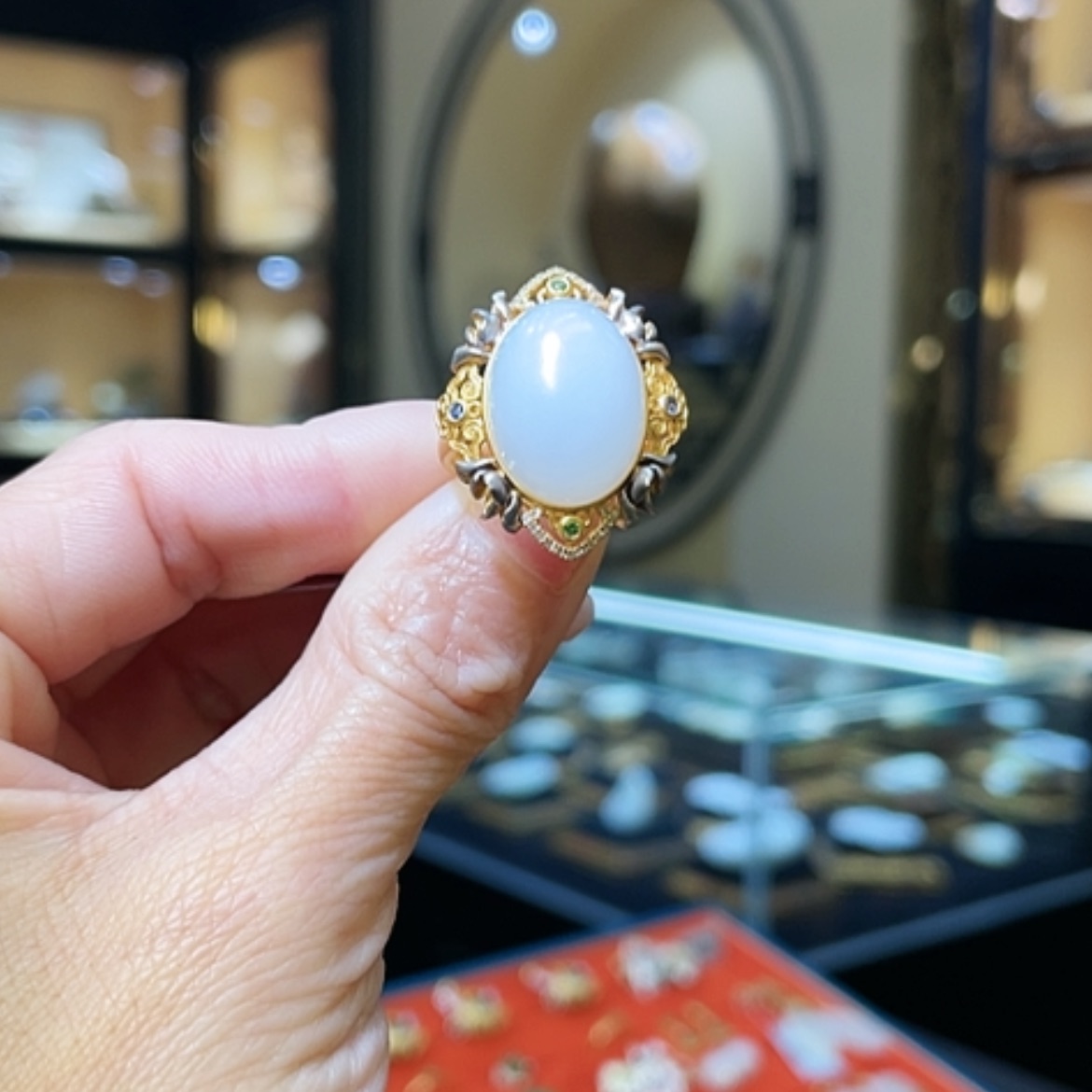 【闪购商品】和田玉戒指18K金镶嵌15#可改