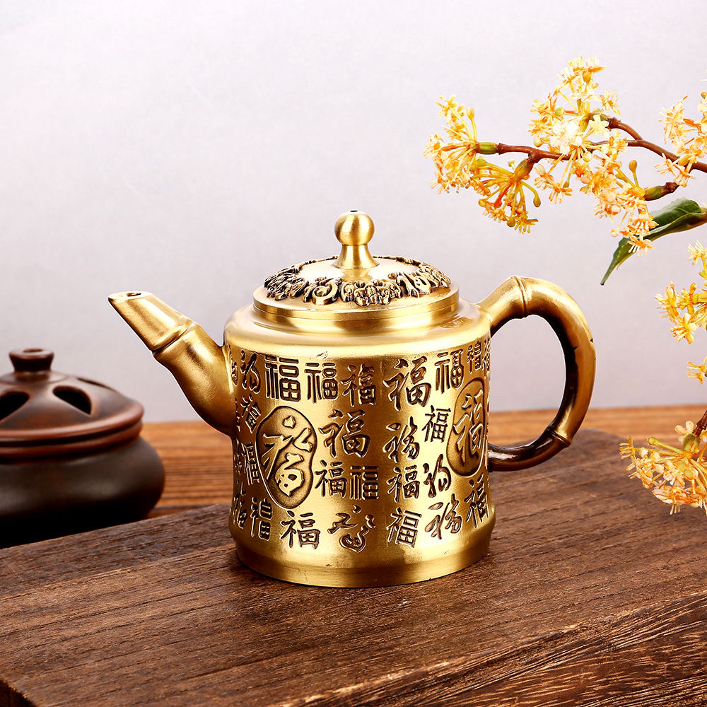 【壶百福】中国风铜酒壶黄铜高档铜壶百福壶创意铜茶壶酒壶复古家居