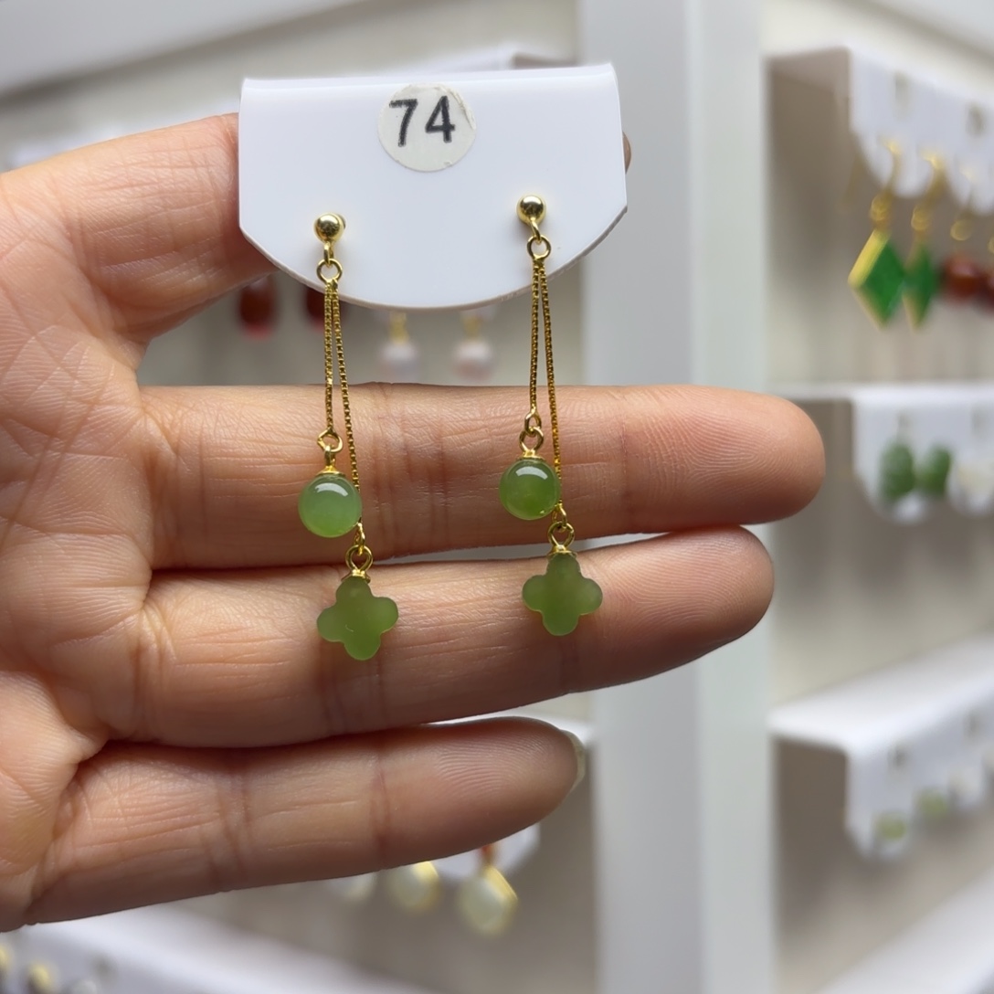 和田玉银S925镶嵌耳饰