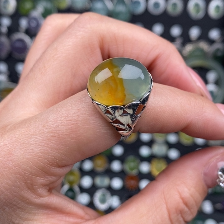 禅***茶岫玉银S925镶嵌戒指