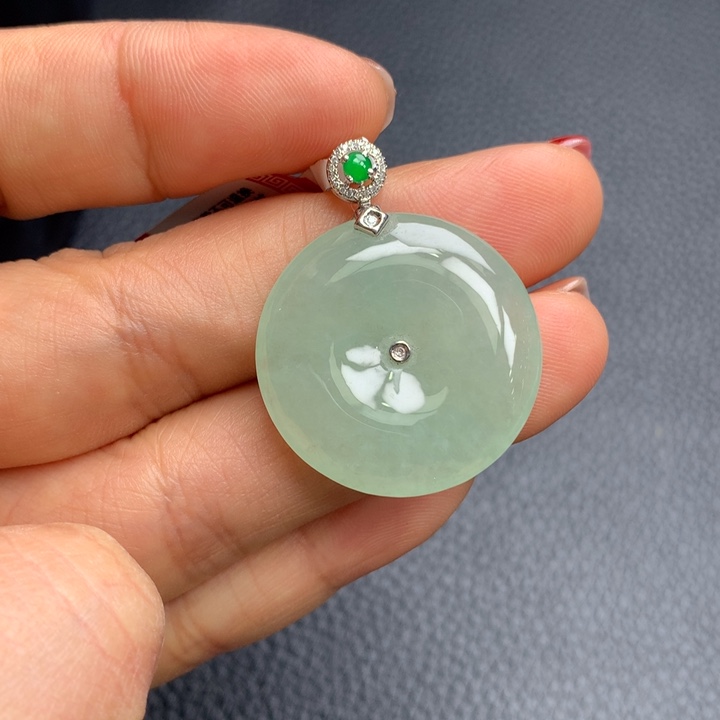 翡翠吊坠(不含链)18K金镶嵌