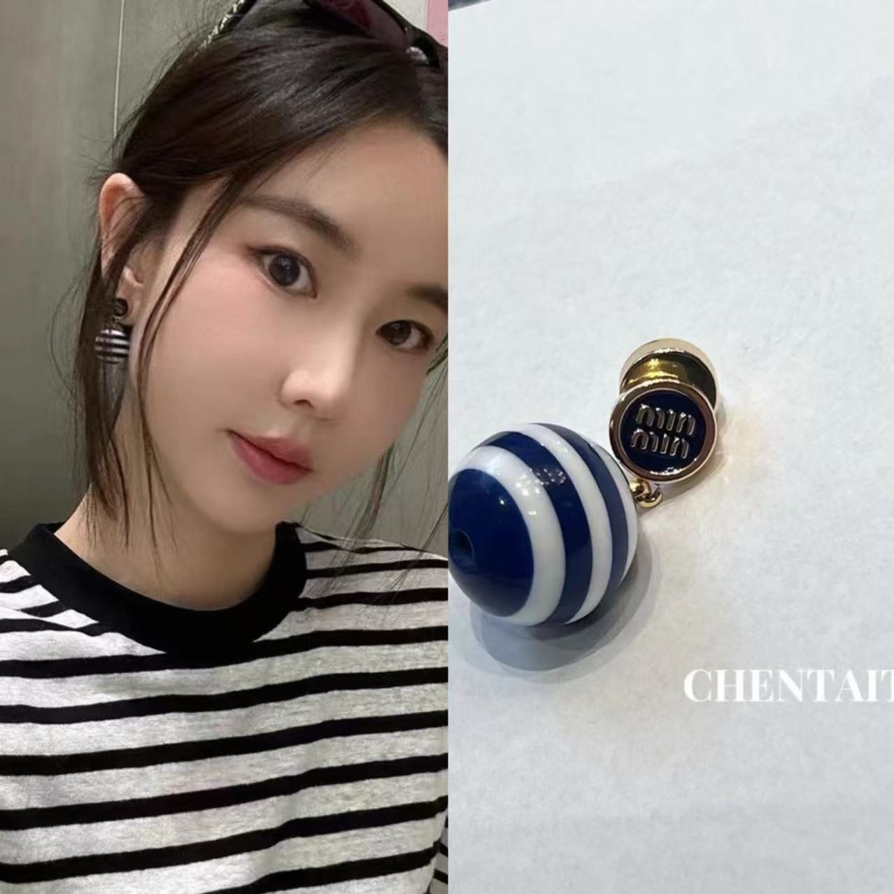 合金耳饰 陈太陈家妞同款新款字母条纹搭配耳环时尚个性独特耳钉