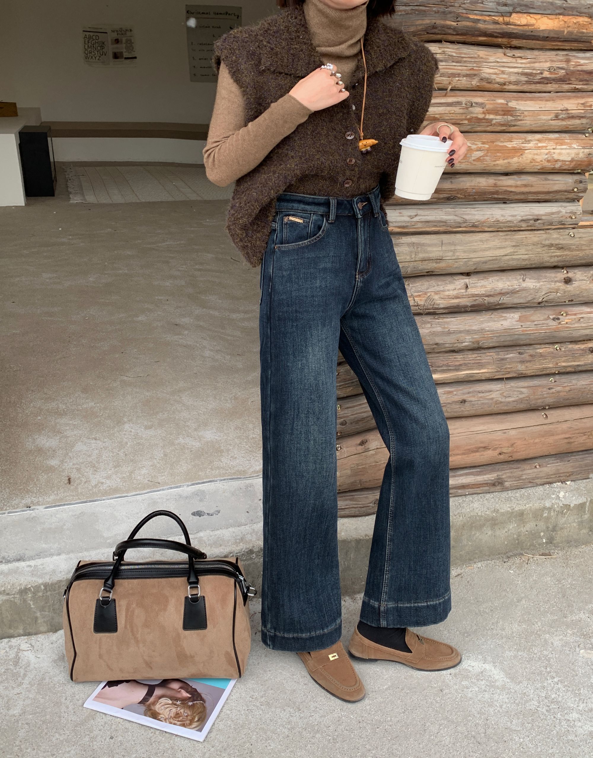 秋冬小个子加绒牛仔直筒裤子女款版型超好看的韩版加厚九分奶奶裤