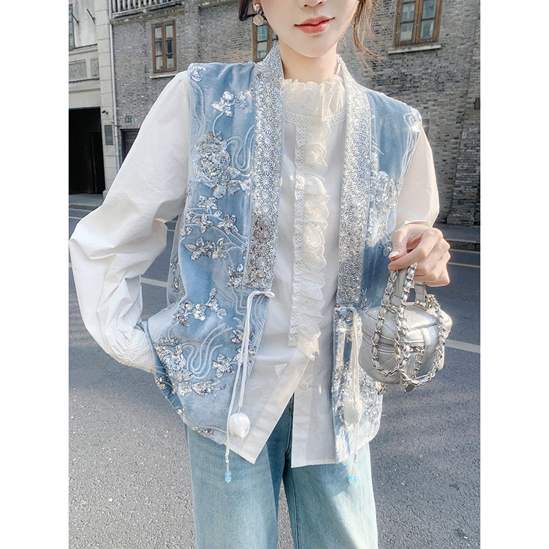 果果家【梵月清梦】新中式复古民族风马夹2025春季女刺绣设计师马甲