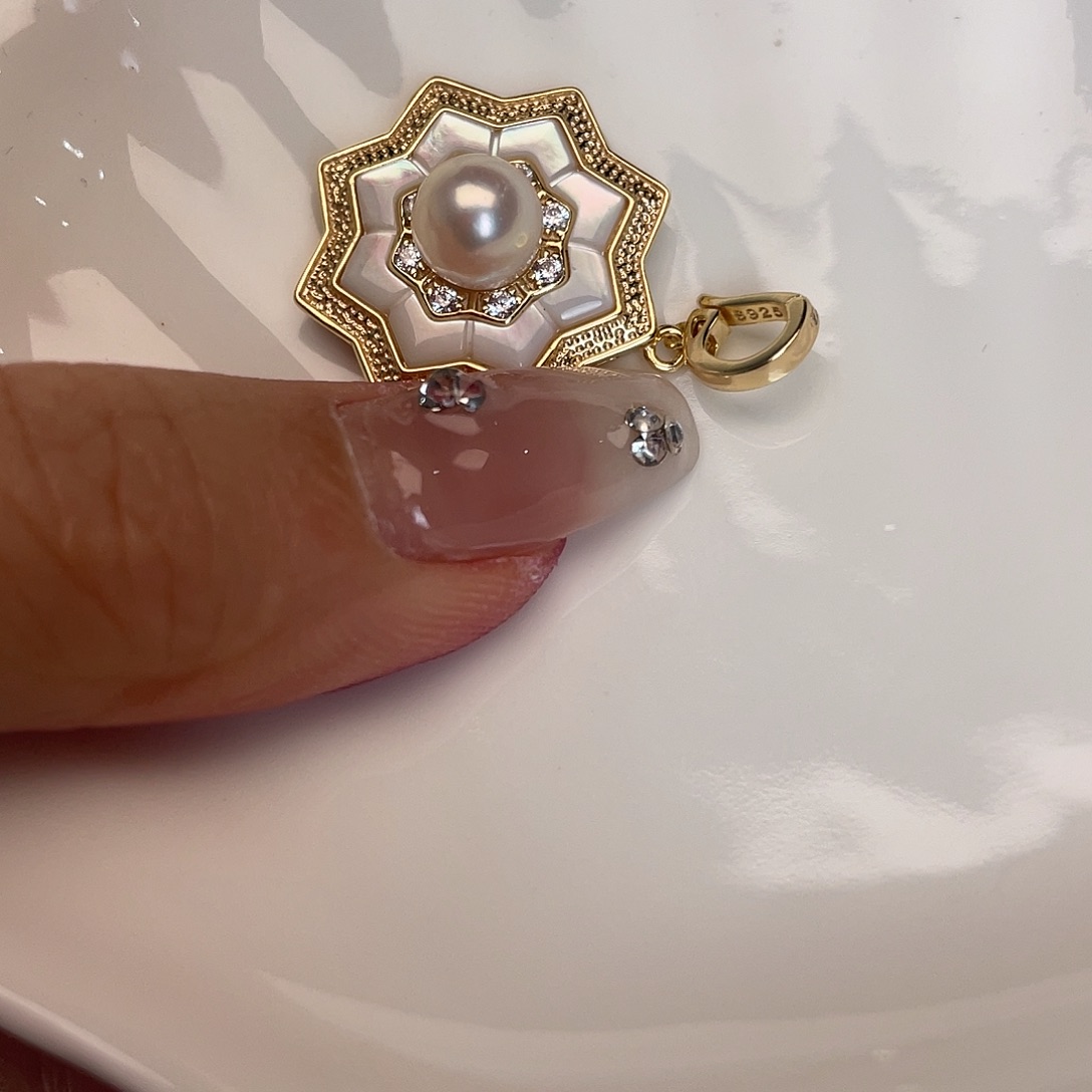 吊坠(不含链)银S925镶嵌海水珍珠