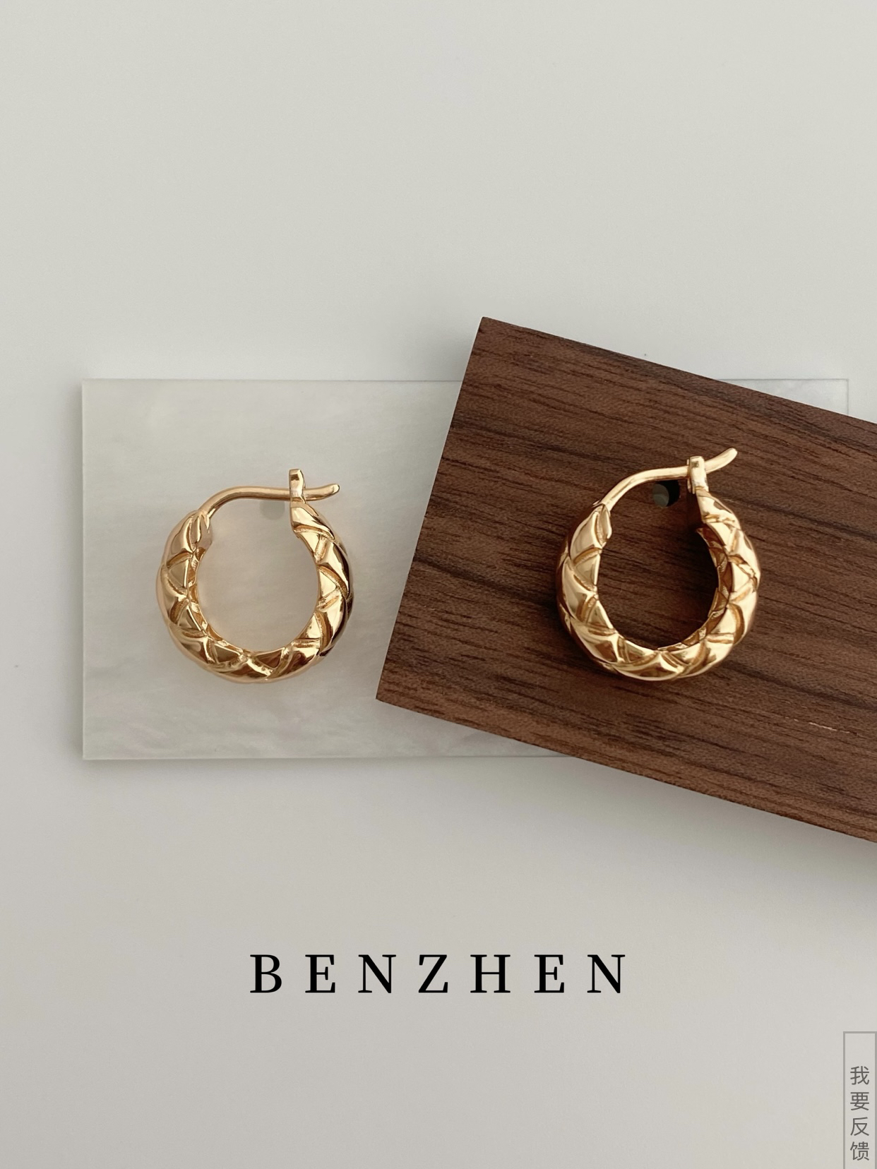 925银耳饰 本贞·925银耳饰2g|菱形格纯银耳环|复古高级