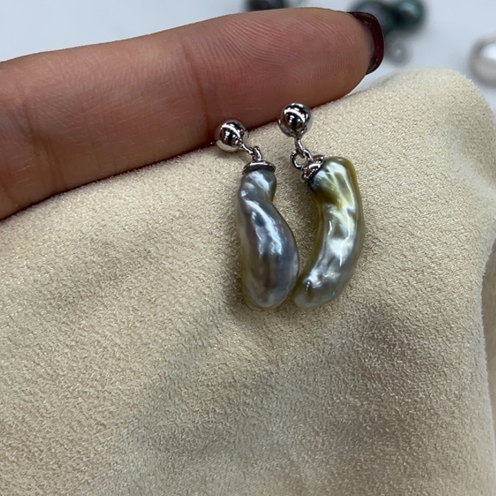 银S925镶嵌耳饰海水珍珠