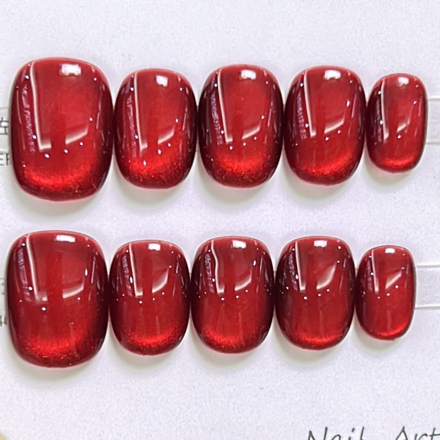 【车厘子】超短豆豆短方圆猫眼红色玻璃珠显白高级感短款穿戴甲甲片