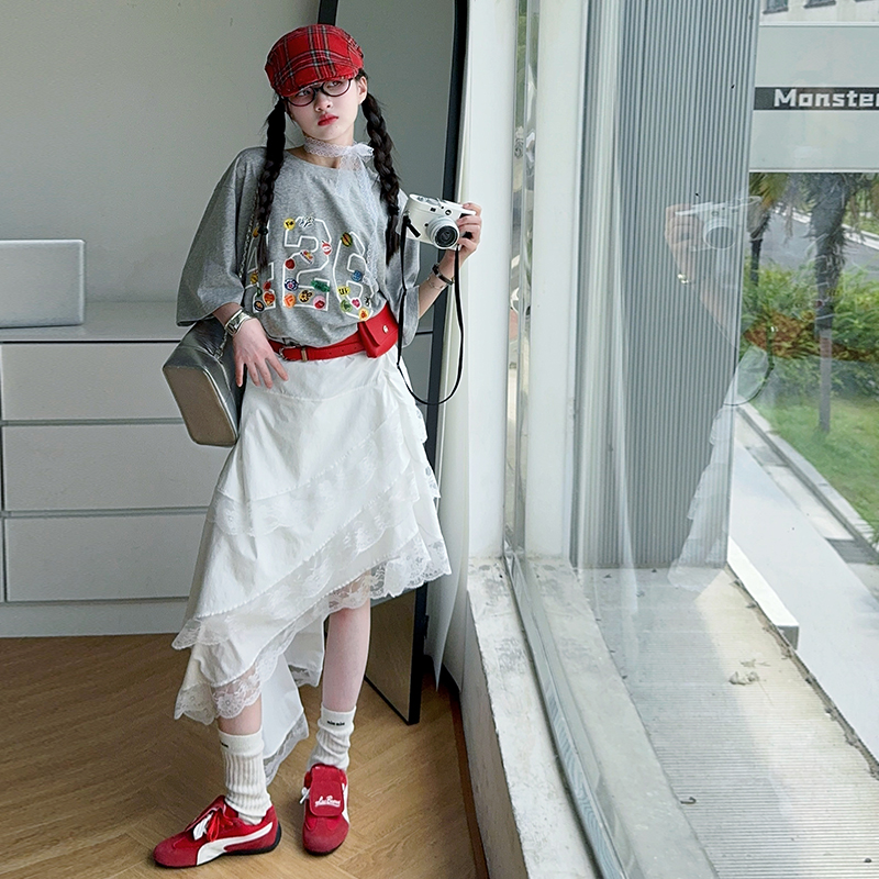 【酷哒仔】女童高街范数字印花半身裙腰包帽子四件套装2025夏季潮范