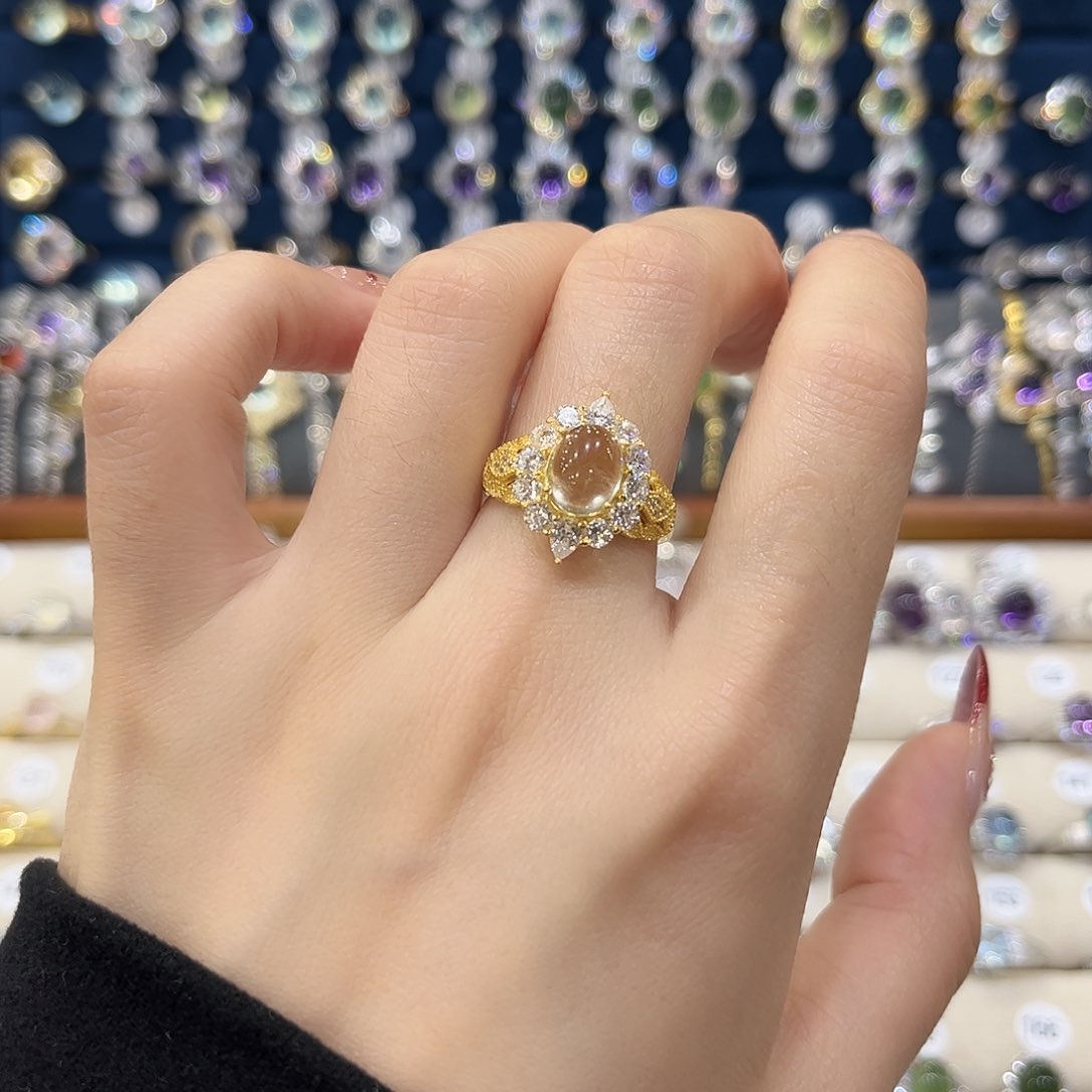 黄晶女款银S925镶嵌戒指