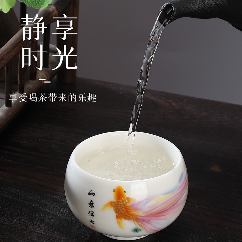 羊脂玉白瓷大号龙蛋主人杯家用陶瓷功夫茶具手工创意