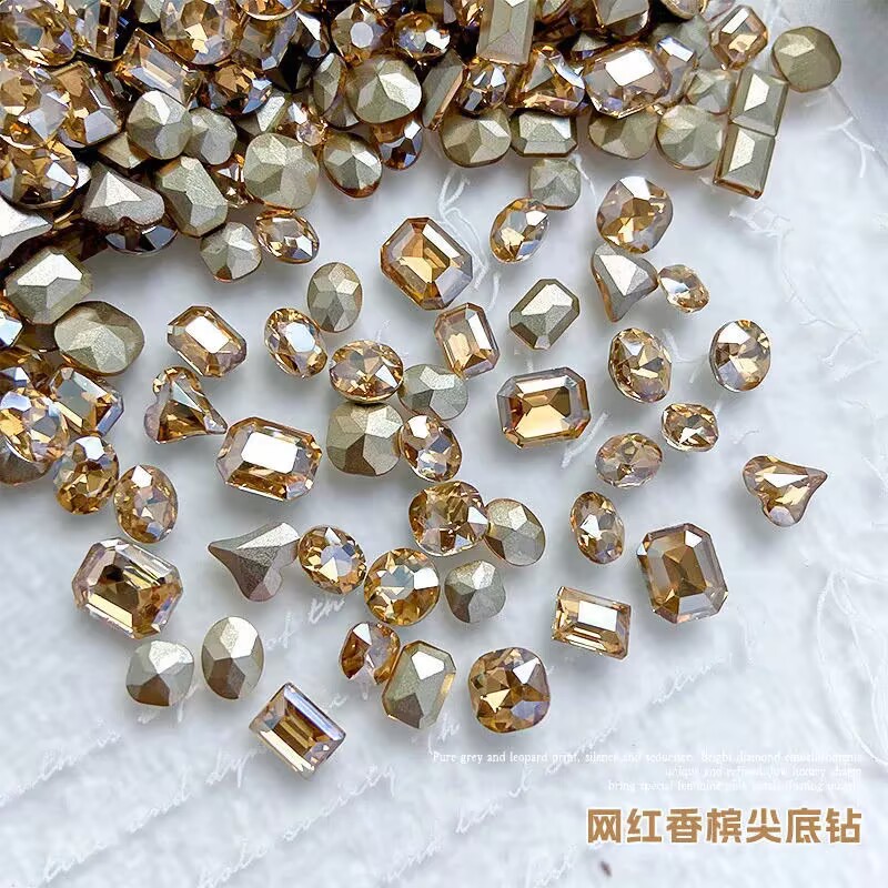 香槟色尖底异形美甲饰品混装超闪水钻指甲钻